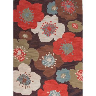 Hand tufted Transitional Floral pattern Brown Area Rug (76 X 96)