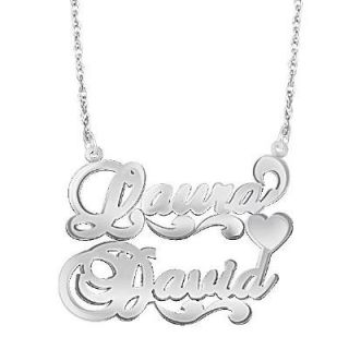 Personalized Couples Name and Heart Necklace in 10K White Gold (2