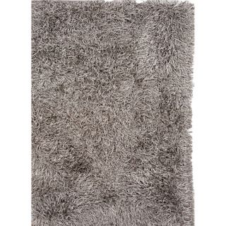 Handwoven Shags Solid pattern Gray/ Black Area Rug (5 X 8)