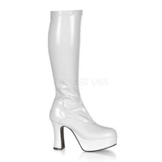 4 inch Heel Platform GOGO Boot White Str Patent Shoes