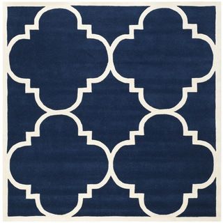 Handmade Moroccan Dark Blue Wool Rug With 0.5 Pile Height (7 Square)