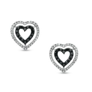 CT. T.W. Enhanced Black and White Diamond Heart Stud Earrings in
