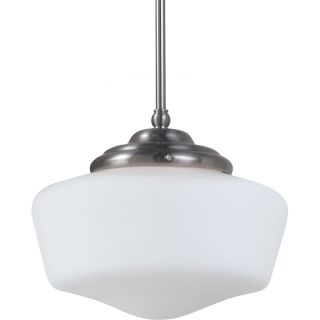 Sea Gull Lighting Academy Large One light Brushed Nickel Pendant Light With Satin White Schoolhouse Glass