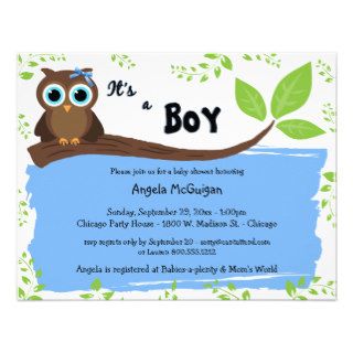 Blue Whimsical Owl Baby Shower Invite