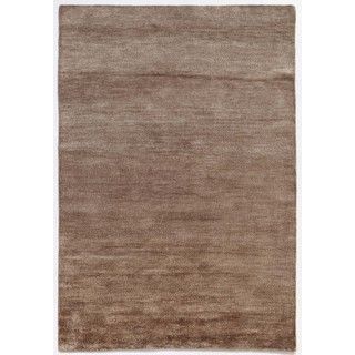 Hand knotted Beige/ Brown Solid Pattern Wool/ Silk Rug (5x8)