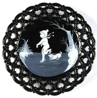 Westmoreland Mary Gregory Black 8 Decorative Plate   Black Milkglass,White Chil