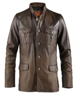 Soul Revolver M65 Military Style Leather Jacket at  Mens Clothing store Leather Outerwear Jackets