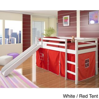 Donco Kids Twin Size Tent Loft Bed With Slide And Slat Kit Red Size Twin