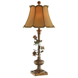 Rose Vine Lamp with Gold Scallop Trimmed Shade Table Lamps