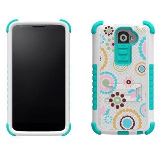 Beyond Cell Tri Shield Durable Hybrid Hard Shell & TPU Gel Case for LG G2 2013 (AT&T, Verizon)   Design Circle Collage   Retail Packaging   White/Light Blue Cell Phones & Accessories