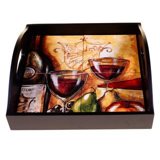 Wine and Cheese Party 4 Tile Square Wood Tray With Handles Certified International Serving Platters/Trays