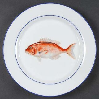 Williams Sonoma La Mer Fish Dinner Plate, Fine China Dinnerware   Fish Motifs,Ri