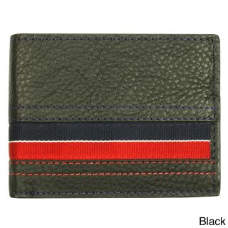 Yl Mens Striped Leather Bi fold Wallet With 10 Card Slots