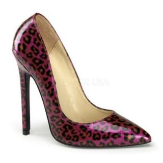 5 inch Stiletto Heel Pointy Toe Pump Purple Pearlized Patent (Cheetah Print) Shoes