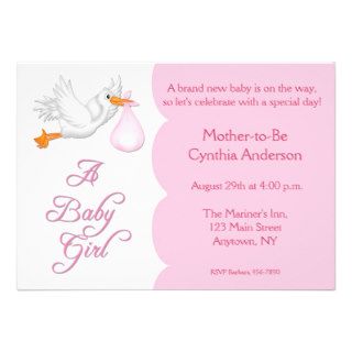 Baby Shower Girl Pink Stork Custom Invites