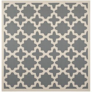 Safavieh Soft Polyproplene Indoor/ Outdoor Courtyard Anthracite/ Beige Geometric Rug (710 Square)