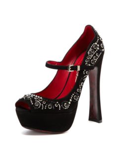 Platform Peep Toe Crystal Mary Jane Pump by Cesare Paciotti