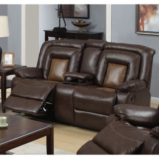 Gapson Brown Bonded Leather Central Console Reclining Loveseat