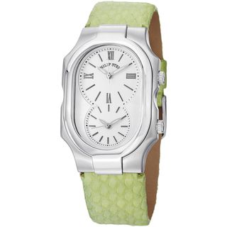 Philip Stein Women's 2 NCW SMLG 'Signature' White Dial Green Leather Strap Dual Time Watch Philip Stein Women's Philip Stein Watches