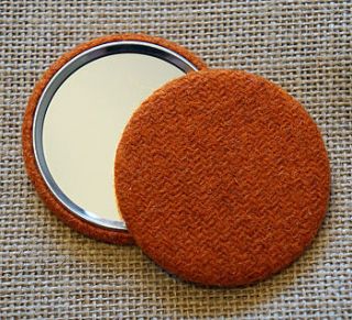 harris tweed brilliant orange pocket mirror by snuggledust studios