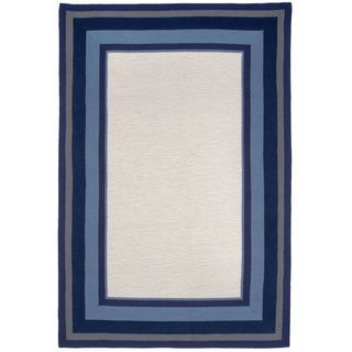 Transocean Multi Frame Blue/ Ivory Outdoor Rug (76 X 96) Blue Size 8 x 10