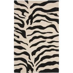 Handmade Soho Zebra Beige/ Black New Zealand Wool Rug (76 X 96)