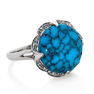 Black Spider Web Turquoise and White Topaz Sterling Silver Ring