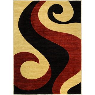 Hand Carved Red   Black Tribal Fire Flame Area Rug (53 X 72)