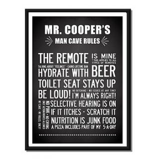 man cave rules, father's day print personalised by i love design