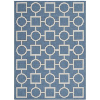 Safavieh Indoor/ Outdoor Courtyard Squares and circles Blue/ Beige Rug (53 X 77)