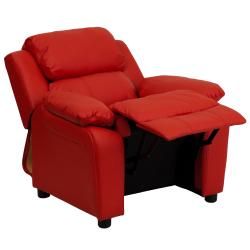Deluxe Heavily Padded Contemporary Red Vinyl Kids Recliner with Storage Arms Flash Furniture Kids' Chairs