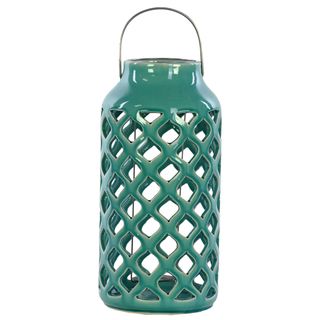 13 Inches High Ceramic Lantern Turquoise