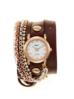 Womens Multi Chain & Brown Leather Wrap Watch by La Mer Collections