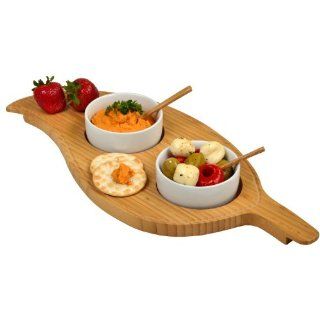 Picnic at Ascot Two Bowl Leaf Serving Platter, Bamboo  Bamboo Trays With Bowls  Patio, Lawn & Garden