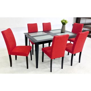 Warehouse Of Tiffany Warehouse Of Tiffany Shino Red/ Black 7 piece Glass Table Dining Set Red Size 7 Piece Sets