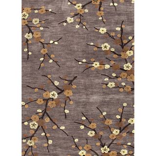 Hand tufted Transitional Floral Gray/ Black Rug (36 X 56)