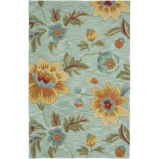 Hand hooked Blue Floral Area Rug (8 X 10)