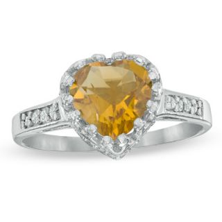 0mm Heart Shaped Citrine and White Topaz Crown Ring in Sterling