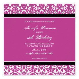 Fuchsia Damask 18th Birthday Party Invitations