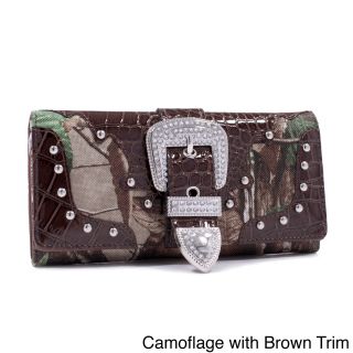 Realtree Camouflage Tri fold Rhinestone Buckle And Croco Trim Wallet