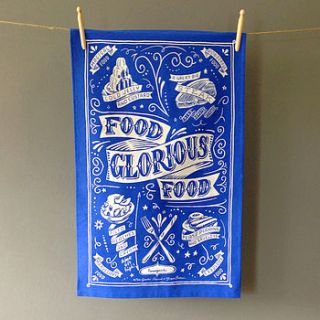 ‘food glorious food’ tea towel by have a gander