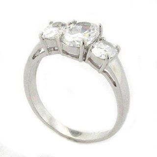 Classic Engagement Ring w/3 Oval Brilliant White CZs, .925 Sterling Silver Right Hand Rings Jewelry