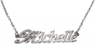 Name Necklaces Michelle   Personalized Necklace White Gold Plated 18K, Belcher Chain, 2mm Thick Pendant Necklaces Jewelry