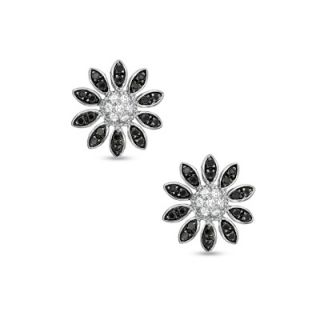 CT. T.W. Enhanced Black and White Diamond Daisy Pinwheel Earrings