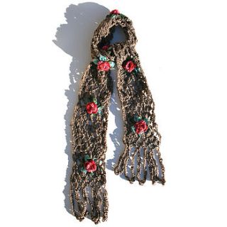 crochet flower knit scarf by handmade by hayley