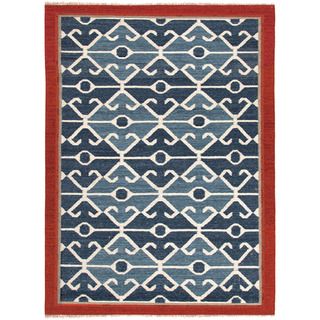 Handmade Flat weave Tribal Pattern Multicolored 100 percent Wool Rug (8 X 10)