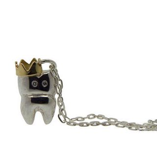 crowned tooth necklace. silver gold & diamond by rock cakes