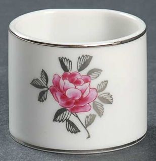 Fukagawa Silver Rose Napkin Ring, Fine China Dinnerware   Pink Rose, Silver Leav