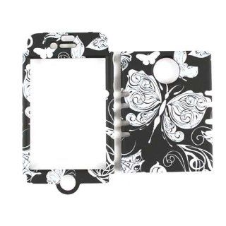 Cell Armor IPHONE4G RSNAP TE585 Snap On Case for iPhone 4/4S   Retail Packaging   White Butterflies/Black Cell Phones & Accessories