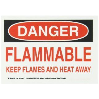 Brady 115997 10" Width x 7" Height B 586 Paper, Red And Black On White Color Sustainable Safety Sign, Legend "Danger Flammable Keep Flames And Heat Away" Industrial Warning Signs